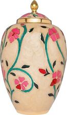 Cream Cremation Urn with Colorful Flowers...